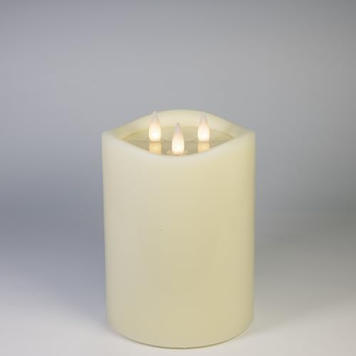 3-Wick Flameless Pillar Candle with Remote Timer, 3D Moving Flame Real Wax Led Candles (Ivory with Melty-Look Art Water, 6.5in) - color: Ivory with Melty-Look Art Water
