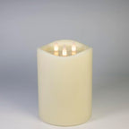 3-Wick Flameless Pillar Candle with Remote Timer, 3D Moving Flame Real Wax Led Candles (Ivory with Melty-Look Art Water, 6.5in) - color: Ivory with Melty-Look Art Water