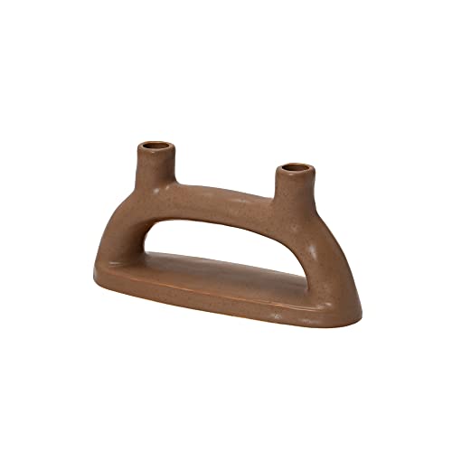 Creative Co-Op Modern Stoneware Double Taper Holder, Matte Brown