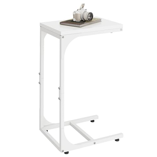 WLIVE C Shaped End Table, Small Couch Side Tables with Metal Frame, Sofa Table TV Tray for Living Room, Bedroom, White - color: White