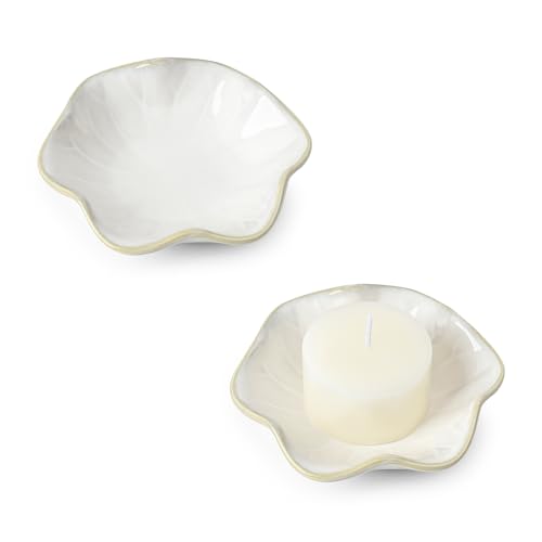 Koythin 2-Piece Ceramic Candle Holder, Aesthetics Candlestick Holders for Tea Lights, Lotus Leaf Shape Candle Stand for Mantle Table, Adorable Vintage Decor for Weddings Dining (Milky White) - color: Milky White