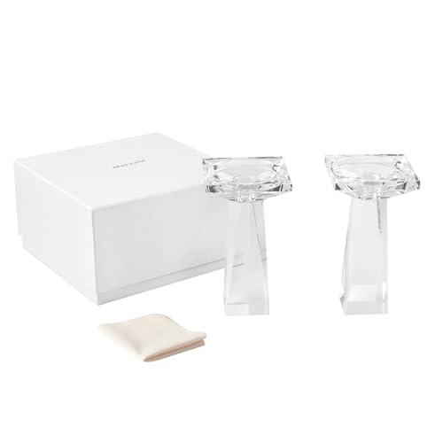 Crystal Taper/Pillar Candle Holders Set of 2, Heavy Solid Hand Cut Candle Stands Set, 6.3 Inches Height, Table Centerpiece Home Decor for Wedding, Dining, Party, Clear