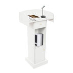 Wooden Podium Stand, 48.8 Inches Host Stand Restaurant Portable Speaking Lectern Stand with Drawer Capacity 44.09lbs Pulpit with Wooden Heavy Base for Schools, Churches, Auditoriums - color: Warm White
