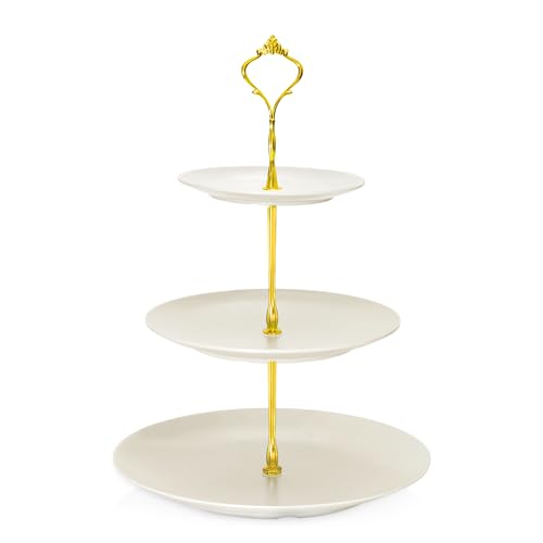Lucky Will Beige Tiered Dessert Serving Tray for Kid's Party Supplies Favors 3 Tier Cupcake Cake Stand for Birthday Tea Afternoon Halloween Christmas Candy Bar - color: Beige