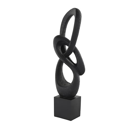 Deco 79 Polystone Abstract Decorative Sculpture Intertwined Loop Home Decor Statue with Block Base, Accent Figurine 6" x 4" x 20", Black - size: 6" x 4" x 20"