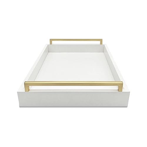 Faux Leather Rectangular Tray, Snow White, 15"W x 11"L x 2"H - color: Snow White