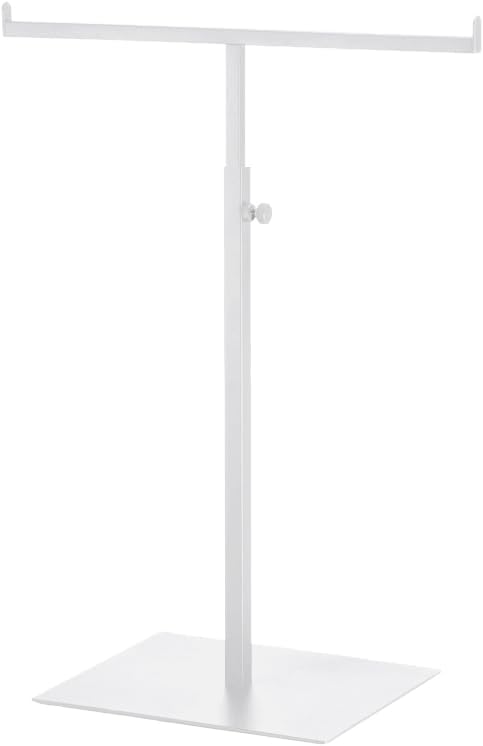 Purse Display Stand T Shaped, Countertop Jewelry/Scarf/Handbag T-Bar Display Stand, Tabletop Double Hook Hanging Stands for Long Necklaces, Metal with Adjustable Height - White - color: White