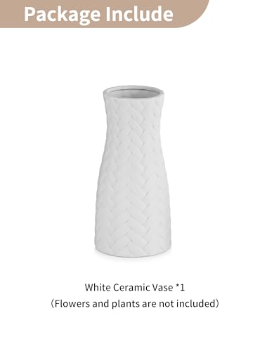 NUPTIO White Ceramic Flower Vase: 8.6" Tall Unglazed Pampas Grass Vases for Building Block Flowers - Modern Decorative Table Centerpiece for Home Living Dining Room Kitchen Decor - style: Woven