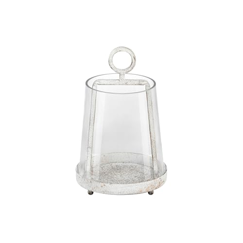 6" Wide Modern Farmhouse Metal Hurricane Candle Holder with Handmade Sturdy Glass Sleeve in Vintage White for Pillar Candle & Plants, Glass Hurricane Lantern, Industrial, Minimalistic - color: White Shabby, size: 6"x10"