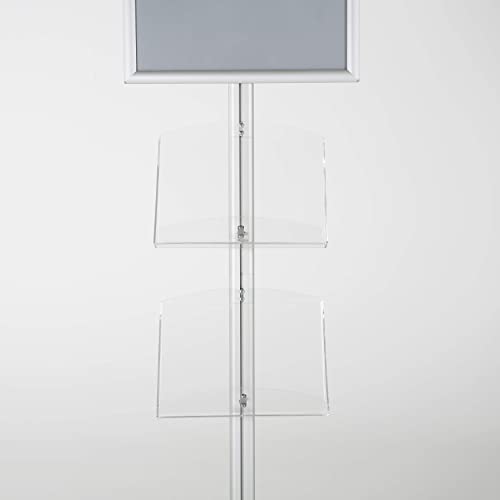 M&T Displays Free Standing Aluminum Display Stand Single Sided Document Brochure Sign Holder Front Loading Portrait Landscape Silver Snap Frame 1x(11x17) and 2 pcs Clear Acrylic Shelf 2x(8.5x11) Inch - color: Silver
