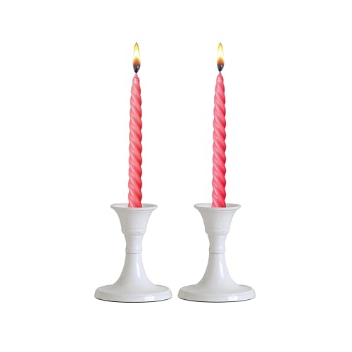 Rely+ White Candle Holders Set of 2 – Modern Metal Taper Candlestick Holders for Table Centerpiece, Dinner Décor, Easter, Wedding & Party Decorations - color: White