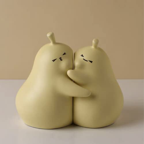 Linxia Pear Bookends Cheese Yellow Ceramic Creative Bookends for Shelves Book Holder Stopper for Books/Movies/CDs/Video Games (1 Pairs) Hug Style - color: Goose Yellow, size: Hug style