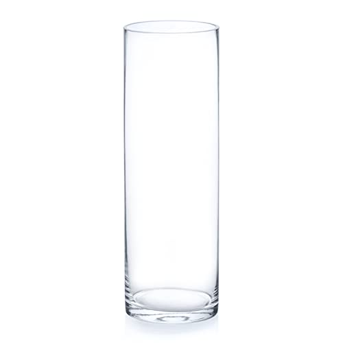 Enova Floral Cylinder Glass Vase - 4 x 12 Inches Round Large Flower Vase, Tall Pillar Candle Holder, Wedding Centerpiece (1 Piece) - size: 4W x 12H