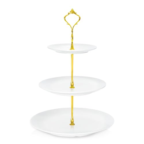 Lucky Will White Tiered Dessert Serving Tray for Kid's Party Supplies Favors 3 Tier Cupcake Cake Stand for Birthday Tea Afternoon Halloween Christmas Candy Bar - color: White
