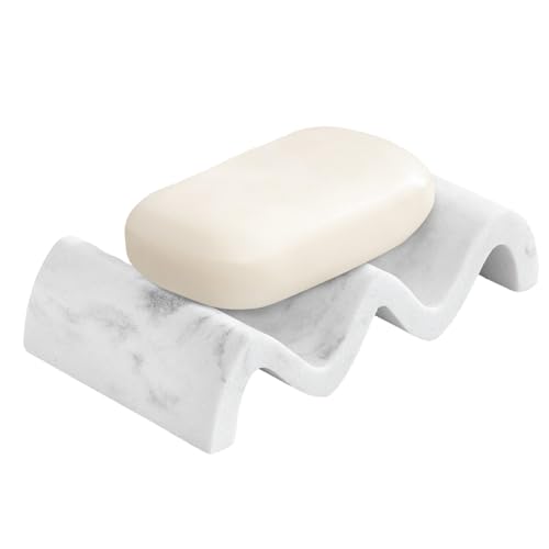 Luxspire Soap Dish, Marble Soap Dish, Self-draining Tray, Soap Holder Saver for Shower, Bathroom, Sink, Kitchen and Countertop, Gravel White - color: Gravel White, size: 1 PC