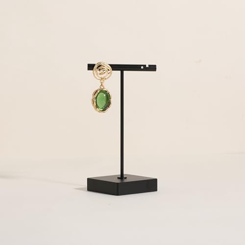Black earring display stand for selling, Metal earring T bar holder for show, Jewelry earring storage organizer, jewelry photography props (Square base-Black-Low) - color: Black, size: Low