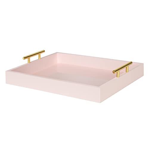 Kate and Laurel Lipton Decorative Tray with Polished Gold Metal Handles, Soft Pink - color: Pink, size: 16.5" x 12.3" x 3.3"
