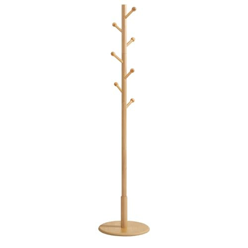 VASAGLE Solid Wood Coat Rack, Free Standing Hall Coat Tree with 7 Hooks, 3 Height Options, for Coats, Hats, Bags, Purses, for Entryway, Hallway, Rubberwood Hooks and Pole, Natural Beige URCR007N01 - color: Natural Beige, style: Round Base + Spherical Hook