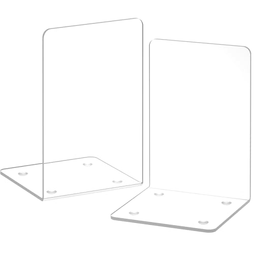 Acrylic Bookends 2 Pieces, VFINE Book Ends for Shelves, Clear Bookends for Shelves Decor Book Ends for Desktop Organizer, Book Stopper for Home Office School Supplies, 7 * 4.8 * 4.75 inch - color: Clear Bookedns 2 Pieces