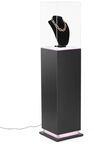 Displays2go Pedestal Display Case with Ambient LED Lighting and Clear Acrylic Top (PEDLEDBK2)