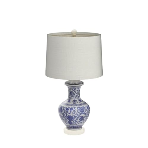 JONATHAN Y 25.25" Blue/White Ceramic Ginger Jar Table Lamp Set of 2, Traditional Brass Gold Base for Living Room Bedroom, White Linen Drum Shade, LED Bulbs Included JYL1072A-SET2