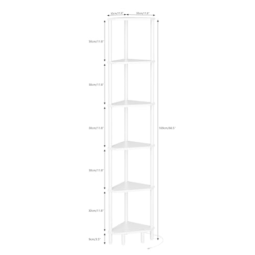 6 Tier Corner Shelf with LED Light, 66.5'' Tall Standing Shelf, Narrow Display Shelf Stand, Modern Corner Bookshelf, Plant Stand, Corner Bookcase for Living Room, Bedroom, Small Space LCS502WE - color: White With Light
