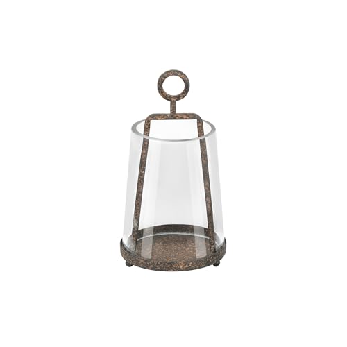 4" Wide Modern Farmhouse Metal Hurricane Candle Holder with Handmade Sturdy Glass Sleeve in Rustic Brown for 2" Pillar Candle & Plants, Glass Hurricane Lantern, Industrial, Minimalistic - color: Brown, size: 4"x7.5"
