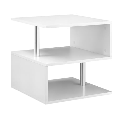 HOMCOM 20" Modern End Table, Accent Side Table, S-Shaped Coffee Table with Storage Shelf and Steel Poles, White - color: White