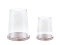 Set of 2 Glass Hurricane Candle Holders with Handmade Sturdy Glass Sleeves and Shabby Brown Wood Base for Pillar Candle & Plants, Industrial, Farmhouse, Display Cloche Bell Jars, Table Centerpiece - color: Rustic Brown, size: Set of 2