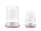 Set of 2 Glass Hurricane Candle Holders with Handmade Sturdy Glass Sleeves and Shabby Brown Wood Base for Pillar Candle & Plants, Industrial, Farmhouse, Display Cloche Bell Jars, Table Centerpiece - color: Rustic Brown, size: Set of 2
