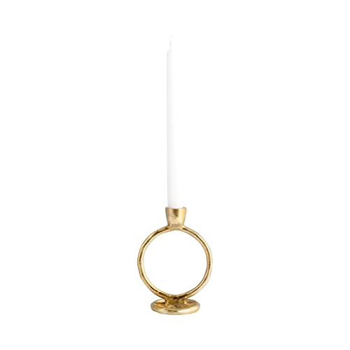 Contemporary Round Ring Metal Candle Holder for Mantel Display - Sculptural Centerpieces for Tables - Polished Taper Candlestick Holders with Open Form for Elevated Surface Accents - 7", Gold - color: Gold, size: 6.25" H