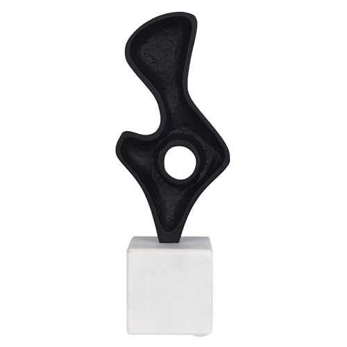 Cruiser’s Caché Modern Abstract Sculpture, Artisan-Made Cast Aluminum with Black Anthracite Finish, Natural Marble Base, 11.75" - color: Modern Abstract 11.75"