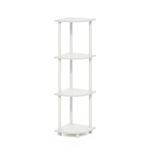 Furinno Turn-N-Tube Corner Shelf, 4-Tier Corner Bookshelf, Display Storage Shelves with Open Shelves, for Organization and Storage, Living Room, Home Office, Garage, White - color: White/White, size: 4-Tier Round Tube