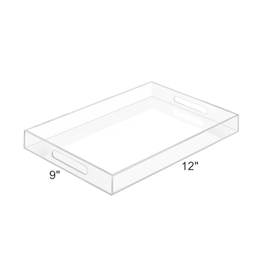 SetGame Acrylic Serving Tray with Handles, Bathroom Desktop Decorative Storage Arylic Trays, Simple Vanity Tray Food Tea Fruit Dinner Snack Tray for Bar Kitchen Party - color: Clear