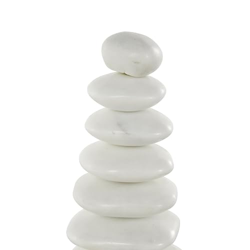 Deco 79 Marble Abstract Decorative Sculpture Stacked Stone Home Decor Statue with Black Block Base, Accent Figurine 3" x 3" x 9", White - size: 3" x 3" x 9"