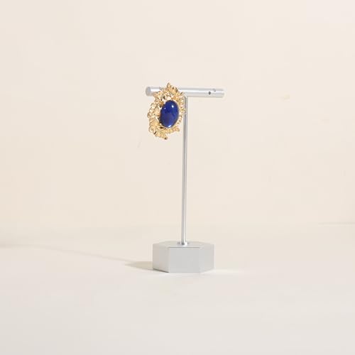 Silver earring display stand for selling, Metal earring T bar holder for show, Jewelry earring storage organizer, jewelry photography props (Hexagon base-Silver-Low) - color: Silver, size: Low