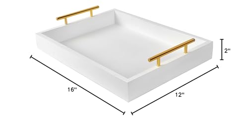 16"x12" Serving Trays with Handles, White Decorative Serving Tray, Ottoman Trays, Living Room, Bathroom, and Outdoors Decorative Trays (White) - color: White