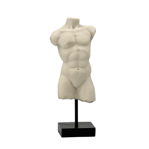 Galt International 13.5" Poly Marble Body Statue w/Black Pedestal Stand for Home Decor - Greek God Sculpture Mythology Stone-Like Marble-Feel Accent (Man) - size: 13.5" Male