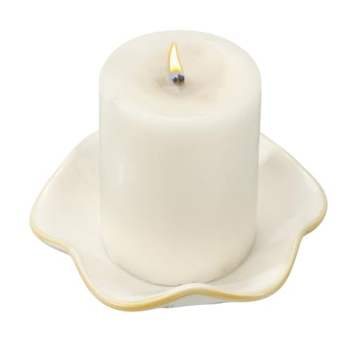 uxcell Candle Holder Plates, 4 Inch Ceramic Candle Tray Tealight Incense Holder Dish Candlestick for Tea Light Aromatherapy Wedding Rustic Vintage Home Decor, Lotus Leaf White - color: White