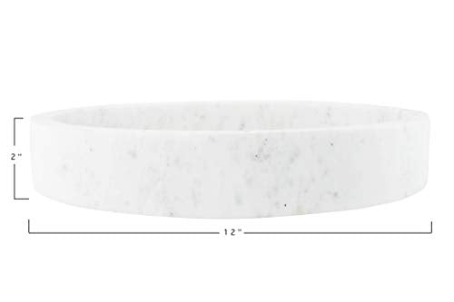 Creative Co-Op Minimalist Round Carved Marble Tray or Charcuterie Board, White, 12" - size: 12"