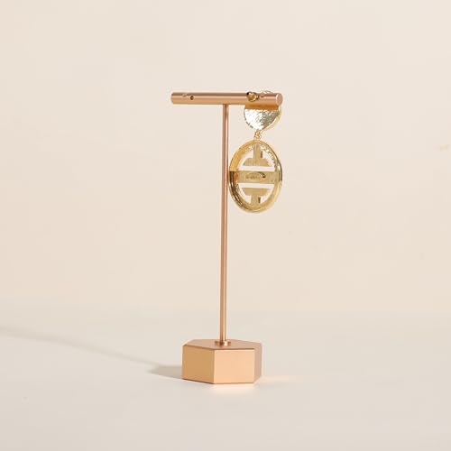 Golden earring display stand for selling, Metal earring T bar holder for show, Jewelry earring storage organizer, jewelry photography props (Hexagon base-Golden-High) - color: Gold, size: High