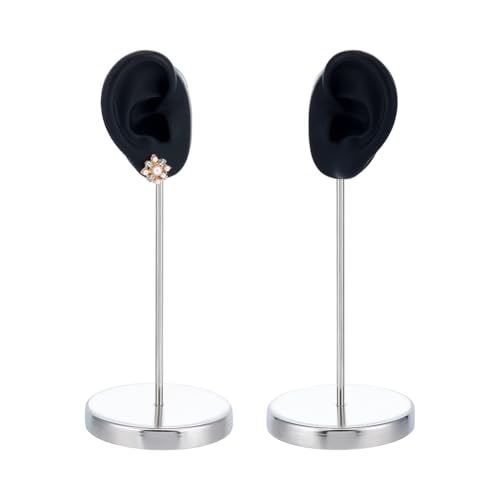 UNICRAFTALE 1 Set Ear Shaped Earring Display Stand Black Piercing Stud Holder with Round Base Silicone Earring Model Organizer Ear Shape Jewelry Organizer Holder for Women Earring Storage - color: Black