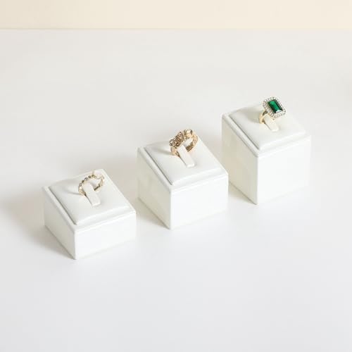 GemeShou 3pcs White Ring Display Stand for Selling, PU Leather Jewelry Ring display holder, Jewelry ring storage organizer for boutique store or Home Decor【Square-3 pcs】 - style: square