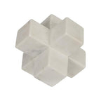 Geometric Cube Decorative Object – Marble Sculpture Modern Home Decor Ornament – Shelf Styling & Coffee Table Decor for Bathroom, Office & Living Room – 6.5", White