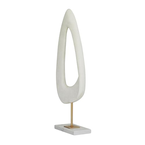 Deco 79 Polystone Abstract Decorative Sculpture Cut-Out Home Decor Statue with Marble Stand, Accent Figurine 7" x 3" x 20", White - size: 7" x 3" x 20"