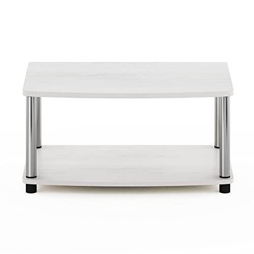 Furinno Turn-N-Tube No Tools 2-Tier Elevated TV Stand, Stainless Steel Tubes, White Oak/Chrome - color: White Oak/Chrome, size: 2-Tier