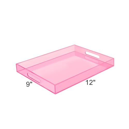 SetGame Acrylic Serving Tray with Handles, Bathroom Desktop Decorative Storage Arylic Trays, Simple Vanity Tray Food Tea Fruit Dinner Snack Tray for Bar Kitchen Party - color: Pink