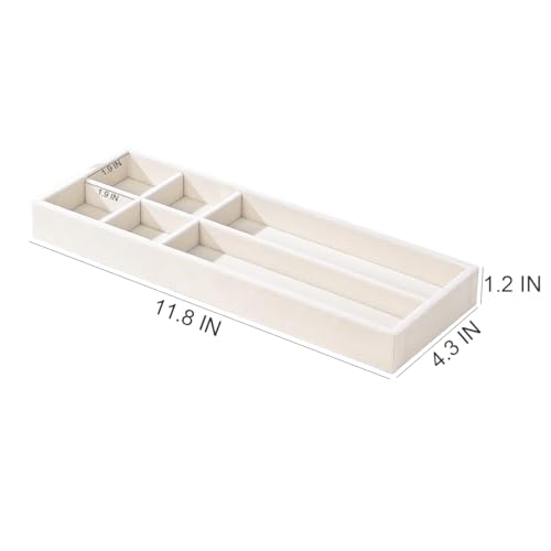 2Pcs Desk Drawer Storage Tray, Nightstand Organizer, Necklace Bracelet Ring Earring Jewelry Display, Grid Table Organizer Holder for Sunglass, Phone, Watch, Perfume (6 grid)/Beige - color: Beige, size: 6 Grid