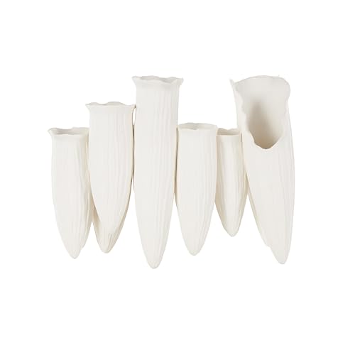 Deco 79 Ceramic Abstract Floral Inspired Vase with Linear Grooves and 10 Openings, 14" x 5" x 11", White - color: White, size: 14" x 5" x 11"