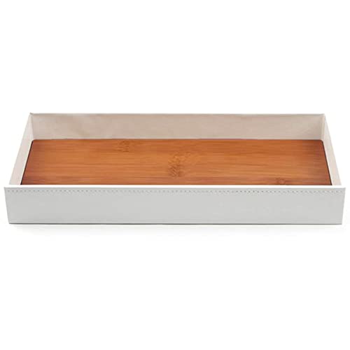 J JACKCUBE DESIGN Leather Bamboo Vanity Tray, Bathroom Organizer, Catch All Valet Tray for Women Perfume, Jewelry, Makeup, Candles, Key, Phone, Sunglasses (White)- MK205B - color: White